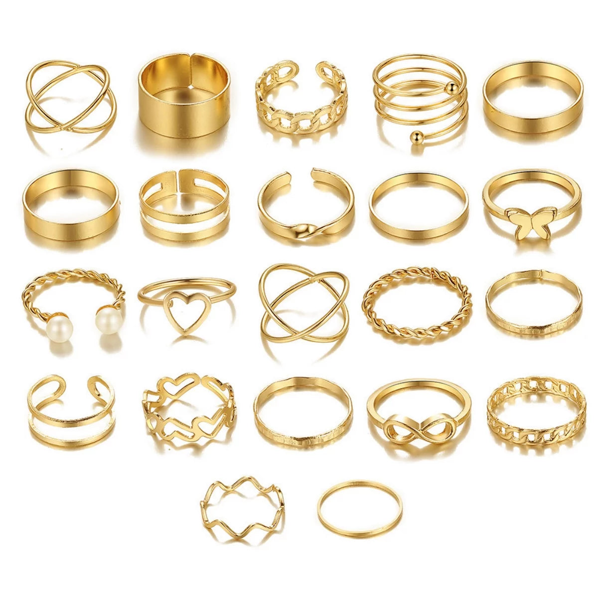 22PCS Knuckle Rings Stackable Rings Gold Wave Joint Finger for Women