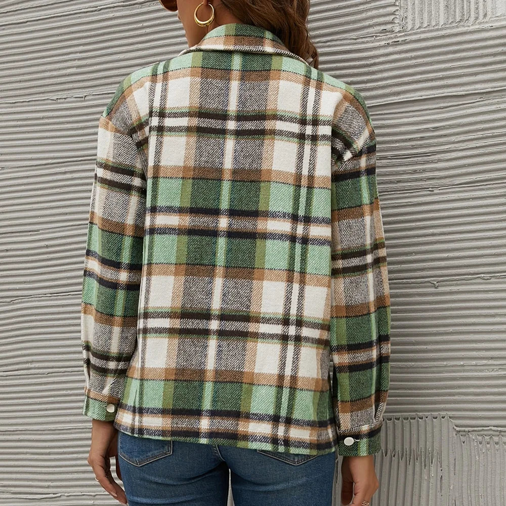 Winter Fleece Jacket Women Plaid Coat Fall Warm Checkered Outerwear Fall Female Long Sleeve Tops Shirt Women Fashion Jacket 2021